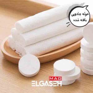 حوله جادویی بافته شده روی بشقاب چوبی